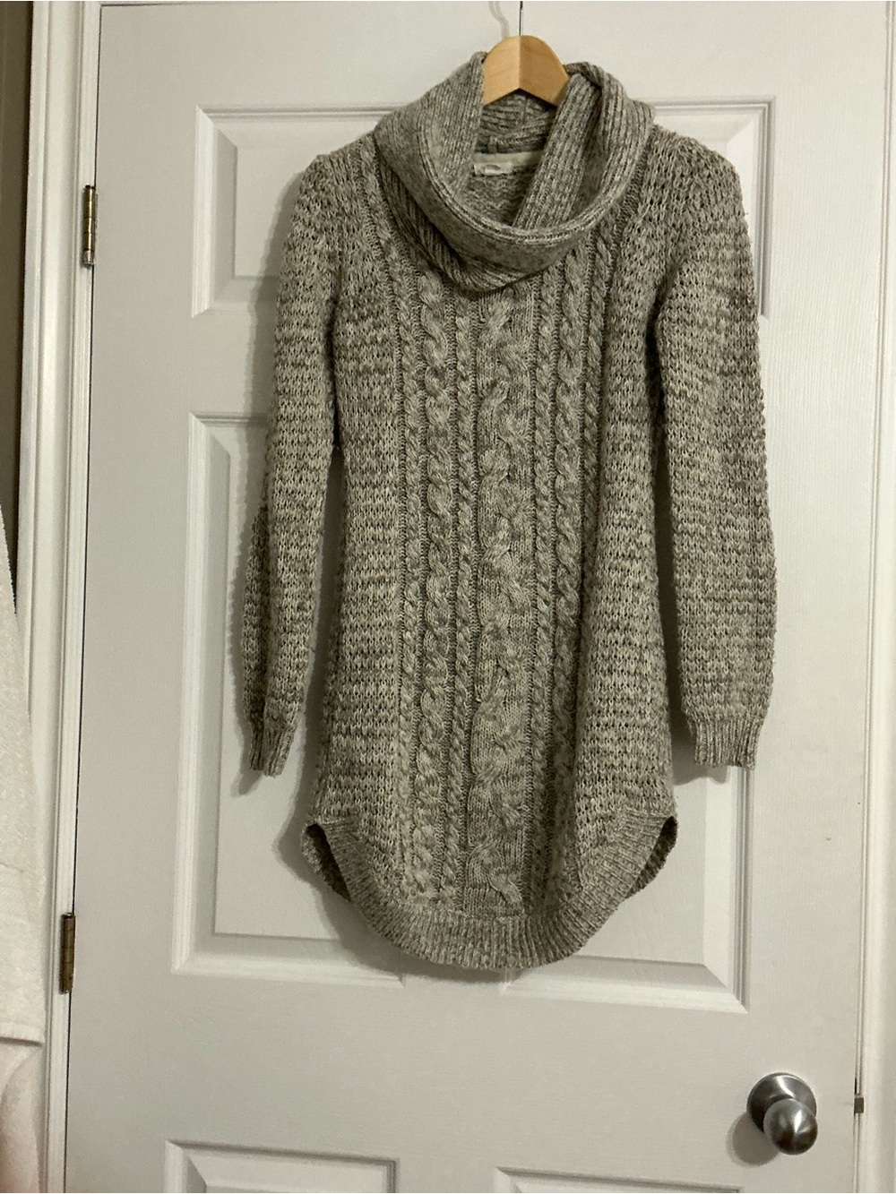 🎉 3 for $20🎉 Ardent Cozy Cable-Knit Cowl Neck Sweater Tunic Dress- Light Gray